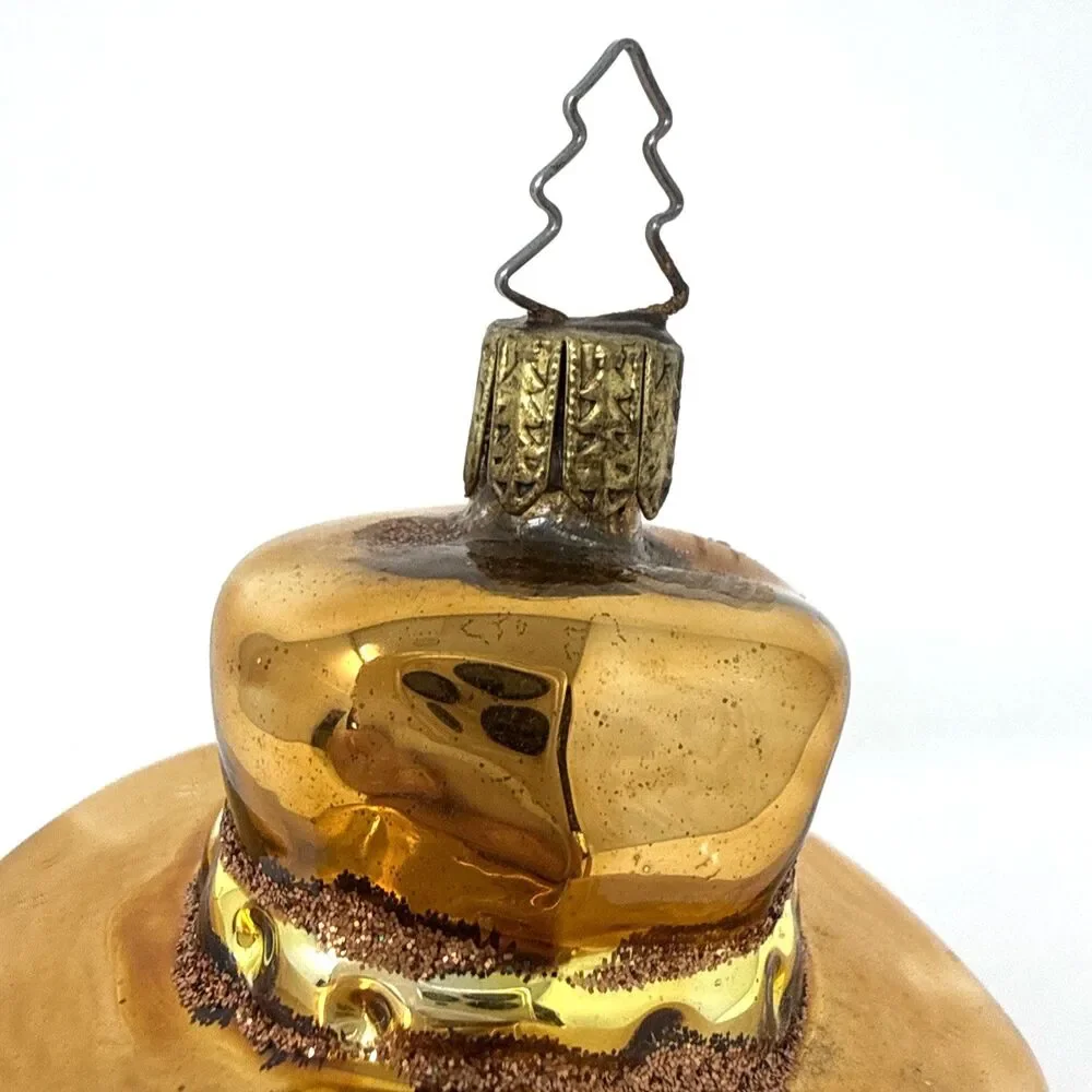 VTG Whitehurst Imports Glass Cowboy Pig German Christmas Ornament Tannenbaum Cap